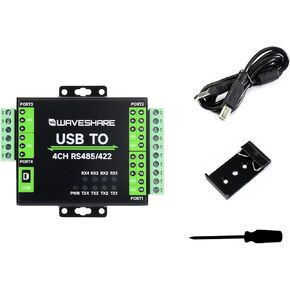 waveshare Industrial Isolated USB to RS485/422 Converter, Original FT4232HL Chip, Supports USB to 2-Ch RS485 + 2-Ch RS485/422, Wall-Mount & Rail-Mount Support
