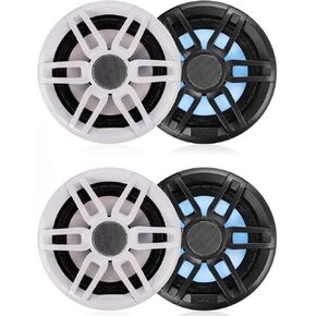 Fusion 2-Pairs XS-FL65SPGW XS Series 6.5" 200 Watt RGB Sports Marine Speakers White & Gray Grills Included