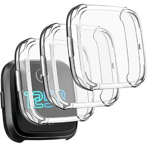 [3 Pack] Screen Protector Compatible with Fitbit Versa 2 Case, TPU Plated Full Around Protective Case Cover for Fitbit Versa 2 Smartwatch (Clear, Clear, Clear)