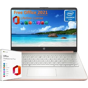 HP 2024 Newest 14" Laptop Student Business, with Office Lifetime License & Windows 11 Pro, Intel Dual-Core N4120, 16GB RAM, 384GB Storage(128GB eMMC+256GB Micro SD), Ultra Light, Webcam, WiFi, HDMI