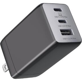 USB C Charger, 67W Max Charger, 3-Port GaN Fast Compact Foldable Charger for MacBook Pro/Air, Dell XPS,iPad Pro,iPhone 15 Pro Max/14/13,Galaxy S24/S23, Note 20/10+, Steam Deck