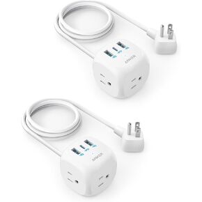 2 Pack Anker 20W USB C Power Strip, 321 Power Strip with 3 Outlets and USB C Charging for iPhone 14/13 Series, 5 ft Extension Cord, Power Delivery,for Dorm Rooms,Home Office, Cruise Ship Travel