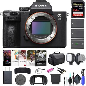 Sony a7 III Mirrorless Camera ILCE7M3/B, 64GB Memory Card, Bag, 2 x NP-FZ100 Compatible Battery, Card Reader, LED Light, Corel Photo Software, HDMI Cable, Flex Tripod, Hand Strap, and More
