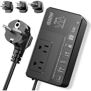 1600W Voltage Converter 220V to 110V for Any American Appliances Such as Hair Dryer, Rice Cooker, Blender, Coffee Maker, Surge Protection, International Travel Adapter US to EU/UK/AU/Asia