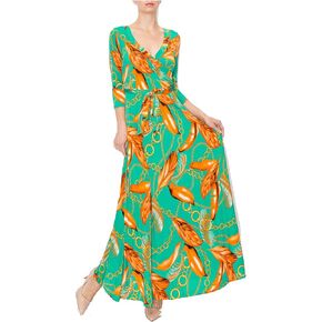 فستان طويل برقبة على شكل حرف V مطبوع عليه #MadeInUSA 3/4 كم من Bon Rosy