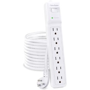 CyberPower B625 Essential Surge Protector, 1500J/125V, 6 Outlets, 15 ft Power Cord, White, UL Listed