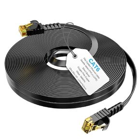 Flat Cat6 Outdoor Ethernet Cable 30 FT, Double Jacket (PVC+LLDPE) for Outdoor & Indoor, OFC Oxygen-Free Copper, Waterproof, Direct Burial, UV Resistance, PoE, Network, Internet, Ultra Slim Cable