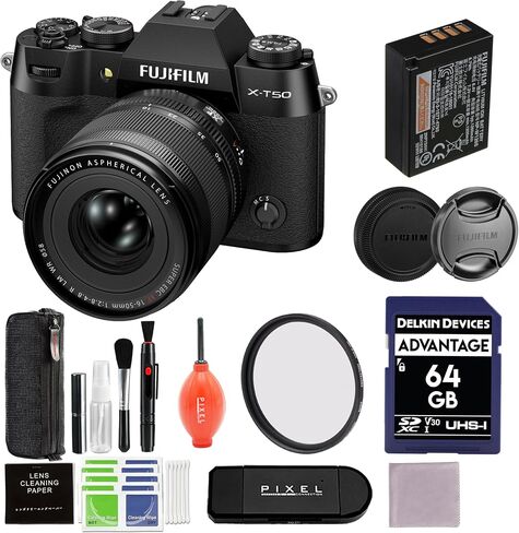 كاميرا Fujifilm X-T50 بدون مرآة مع عدسة XF مقاس 16-50 مم (أسود) مع فلتر حماية 58 مم وبطارية إضافية وشاحن وملحقات متقدمة | فوجي xt50 in Kuwait