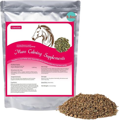 Liovsiso Horse Calming Supplement Natural Raspberry Leaf 35 OZ- Relieves Anxiety, Irritability, and Discomfort in Mares During Heat Cycles - Also Suitable for Geldings in Saudi Arabia