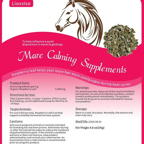 Liovsiso Horse Calming Supplement Natural Raspberry Leaf 35 OZ- Relieves Anxiety, Irritability, and Discomfort in Mares During Heat Cycles - Also Suitable for Geldings in Saudi Arabia