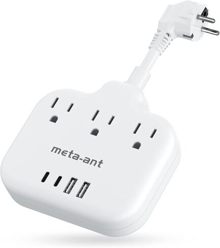 محول قابس السفر الأوروبي، محول قابس من الولايات المتحدة إلى أوروبا مع 3 منافذ و4 USB (2 USB-C)، سلك طاقة أوروبي بطول 5 أقدام، شريط طاقة دولي، النوع C لأوروبا والاتحاد الأوروبي وألمانيا وفرنسا، سفر، أبيض in Saudi Arabia