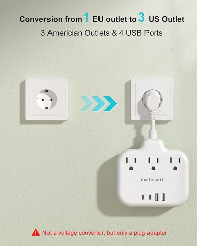 محول قابس السفر الأوروبي، محول قابس من الولايات المتحدة إلى أوروبا مع 3 منافذ و4 USB (2 USB-C)، سلك طاقة أوروبي بطول 5 أقدام، شريط طاقة دولي، النوع C لأوروبا والاتحاد الأوروبي وألمانيا وفرنسا، سفر، أبيض in Saudi Arabia