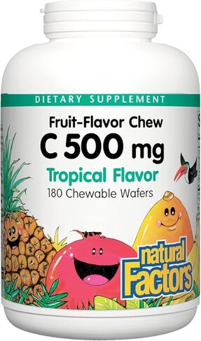 Natural Factors، فيتامين C قابل للمضغ للأطفال 500 ملغ، يدعم صحة المناعة والعظام والأسنان واللثة، الخوخ والباشن فروت والمانجو، 270 قطعة in Saudi Arabia