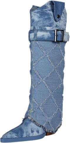 Bapolee Women's Fashion-forward Versatile Denim Pointed toe Chunky Heel Over-the-Knee Boots in Saudi Arabia