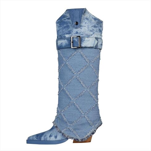 Bapolee Women's Fashion-forward Versatile Denim Pointed toe Chunky Heel Over-the-Knee Boots in Saudi Arabia