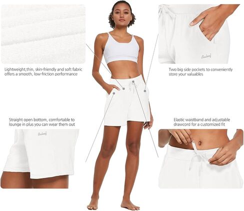 BALEAF Women's Cotton Yoga Shorts Sweat Athletic Lounge Beach Shorts Jersey Pull On with Drawstring Pockets Summer Black Size XL in Saudi Arabia