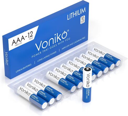 Voniko AAA Batteries, 12 Pack 1.5V Lithium AAA Batteries—High Performance Triple AAA Long Lasting Battery for Flashlight, Toys, Remote Control, Alarm System (Non-Rechargeable) in Saudi Arabia