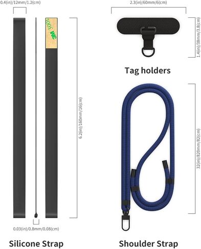 Sinjimoru 2 in 1 Combo Phone Loop Band Strap with Lanyard, Soft Silicone for iPhone Grip Strap Walking Adjustable Crossbody Neck Cell Phone Holder for All Smartphones. Sinjiloop Lanyard Black in Kuwait