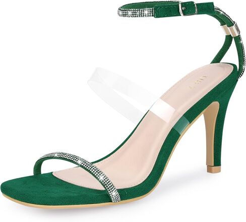 Allegra K Women's Square Toe Rhinestone Adjustable Ankle Strap Stiletto Heels Sandal in Saudi Arabia