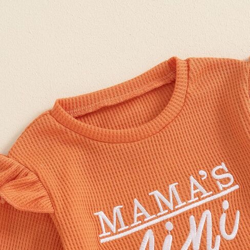 aporake Toddler Baby Girl Fall Winter Clothes Waffle Ruffle Letter Printed Sweatshirt Pullover Tops Pants Sets Knit Outfits in Saudi Arabia