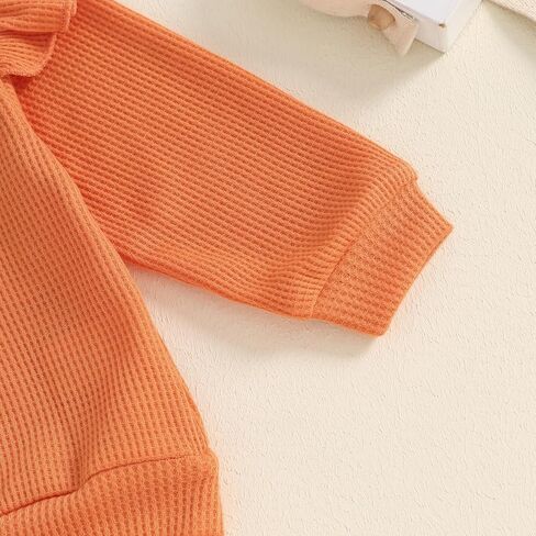 aporake Toddler Baby Girl Fall Winter Clothes Waffle Ruffle Letter Printed Sweatshirt Pullover Tops Pants Sets Knit Outfits in Saudi Arabia