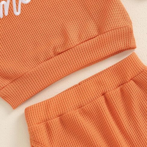 aporake Toddler Baby Girl Fall Winter Clothes Waffle Ruffle Letter Printed Sweatshirt Pullover Tops Pants Sets Knit Outfits in Saudi Arabia