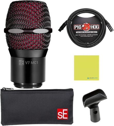 Liquid Audio sE Electronics V7 MC1 Capsule for Shure Wireless, Black Bundle with Pig Hog PHM10 8mm Mic Cable Polishing Cloth in Saudi Arabia