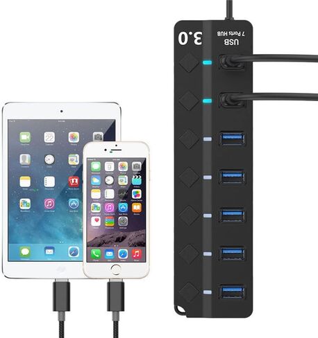 محور axGear 7 منافذ USB 3.0 بسرعة 5 جيجابت في الثانية مع 7 مفاتيح فردية ومؤشر LED in Kuwait
