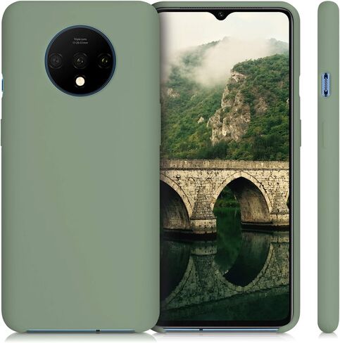 kwmobile Case Compatible with OnePlus 7T Case - TPU Silicone Phone Cover with Soft Finish - Gray Green in Saudi Arabia