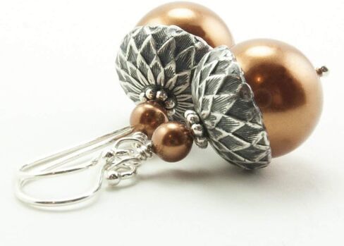 Dashe Designs Handmade Acorn Jewelry Set with Oak Leaf, Acorn Necklace Earrings Copper Colored Simulated Pearls, 18 inches in Kuwait