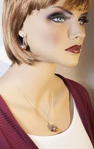 Dashe Designs Handmade Acorn Jewelry Set with Oak Leaf, Acorn Necklace Earrings Copper Colored Simulated Pearls, 18 inches in Kuwait