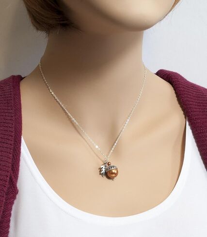 Dashe Designs Handmade Acorn Jewelry Set with Oak Leaf, Acorn Necklace Earrings Copper Colored Simulated Pearls, 18 inches in Kuwait