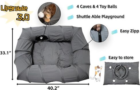 XxingSheep 4 Ways Shuttled XL Cat Tunnel Bed for Indoor Cats Peekaboo Cat Cave Donut with Cool Mat in Saudi Arabia