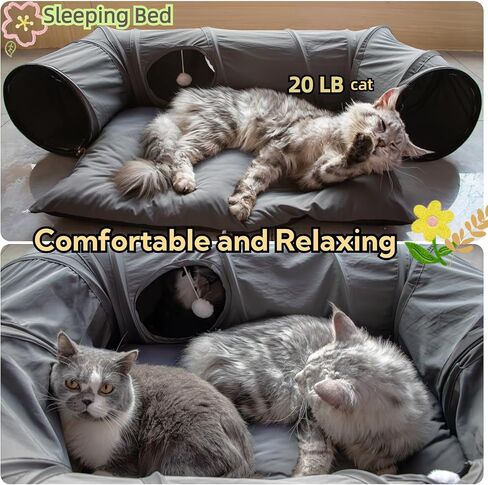 XxingSheep 4 Ways Shuttled XL Cat Tunnel Bed for Indoor Cats Peekaboo Cat Cave Donut with Cool Mat in Saudi Arabia