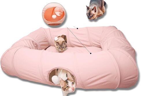 XxingSheep 4 Ways Shuttled XL Cat Tunnel Bed for Indoor Cats Peekaboo Cat Cave Donut with Cool Mat in Saudi Arabia