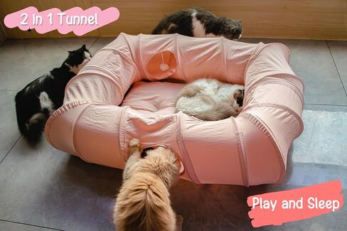 XxingSheep 4 Ways Shuttled XL Cat Tunnel Bed for Indoor Cats Peekaboo Cat Cave Donut with Cool Mat in Saudi Arabia