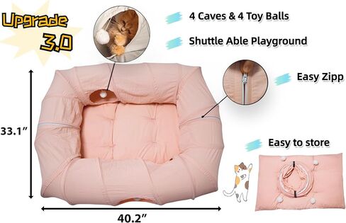 XxingSheep 4 Ways Shuttled XL Cat Tunnel Bed for Indoor Cats Peekaboo Cat Cave Donut with Cool Mat in Saudi Arabia