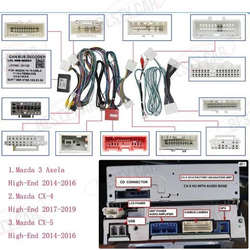16pin راديو ستيريو بالسيارة الطاقة التحديثية الأسلاك تسخير Adatper يناسب لمازدا 3 أتينزا CX-4 Axela CX-5 مع مكبر للصوت in Saudi Arabia