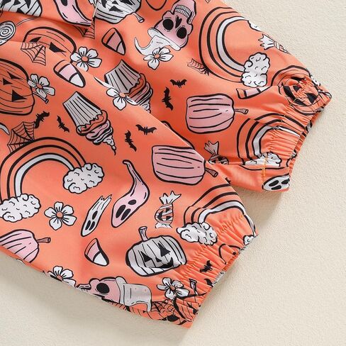 Newborn Baby Girl Halloween Clothes Ruffle Long Sleeve Solid Color Romper Tops Pumpkin Pants Set Fall Outfit in Saudi Arabia