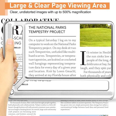5X Full Page Magnifying Glass for Reading, Lightweight Rectangular Magnifier Provides Large Book Page Viewing Area, Upgraded Handheld Magnifier for Reading Small Prints for Seniors, Low Vision in Saudi Arabia