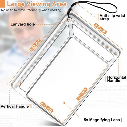 5X Full Page Magnifying Glass for Reading, Lightweight Rectangular Magnifier Provides Large Book Page Viewing Area, Upgraded Handheld Magnifier for Reading Small Prints for Seniors, Low Vision in Saudi Arabia