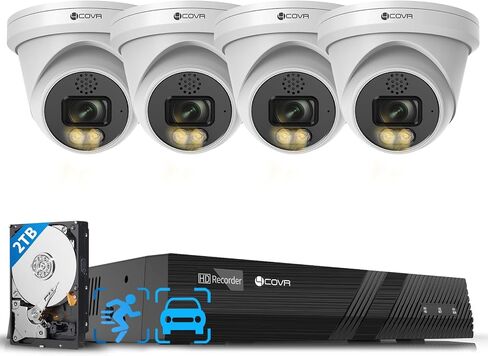 PoE Security Camera System 4K, 2 Way Audio Talk & Dual Lights Smart Color Night Vision, Person Vehicle Detection, 4X 8MP Dome IP Camera IP67, 8CH 8MP NVR 2TB HDD, 24/7 Home Video, LY97KA8M0804 in Saudi Arabia