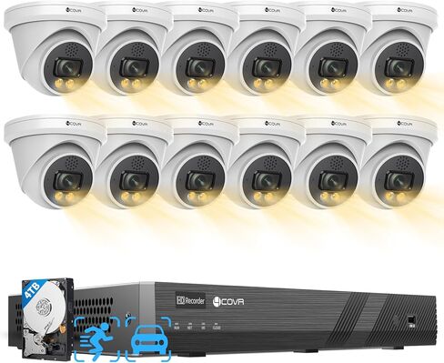 PoE Security Camera System 4K, 2 Way Audio Talk & Dual Lights Smart Color Night Vision, Person Vehicle Detection, 4X 8MP Dome IP Camera IP67, 8CH 8MP NVR 2TB HDD, 24/7 Home Video, LY97KA8M0804 in Saudi Arabia