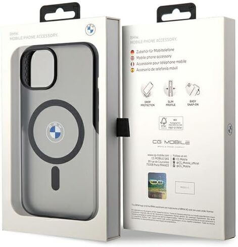 CG MOBILE BMW Phone Case Compatible with Magsafe iPhone 15 in Black Frosted IML, Anti-Scratch PC/TPU, Comfortable & Durable Hard Case with Accessible Ports, Shock Absorption & Signature Logo in Saudi Arabia
