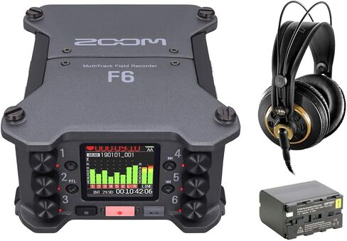 جهاز تسجيل ميداني Zoom F6 ذو 6 مدخلات / 14 مسارًا متعدد المسارات مع سماعات رأس AKG K 240 (عنصران) in Saudi Arabia