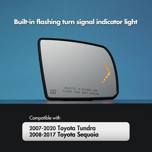 SNEMEEY متوافق مع زجاج المرآة الجانبية للسائق Toyota Tundra 2007-2020، مرآة Toyota Sequoia 2008-2017، مرايا السحب البديلة اليسرى مع تسخين الطاقة، إشارة الانعطاف، قابس 4 دبابيس، بدون نقطة عمياء in Saudi Arabia