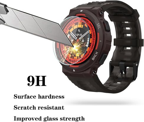 واقي شاشة ساعة HUADU (3+1 حزمة) متوافق مع Amazfit Active Edge، طبقة من الزجاج المقسى مضادة للخدش، تغطية كاملة عالية الوضوح وحافظة واقية ناعمة من مادة TPU، أسود in Kuwait