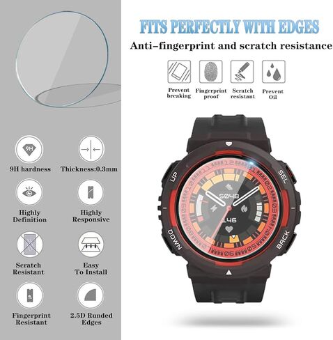 واقي شاشة ساعة HUADU (3+1 حزمة) متوافق مع Amazfit Active Edge، طبقة من الزجاج المقسى مضادة للخدش، تغطية كاملة عالية الوضوح وحافظة واقية ناعمة من مادة TPU، أسود in Kuwait