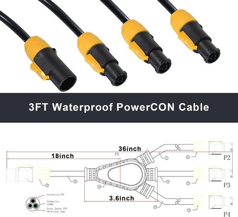 1 to 3 Outlet powerCON Cable - 3FT 14AWG PowerCon True1 Male to 3X Female Extension Y Splitter Cable, Heavy Duty Outdoor 20A Waterproof True Connector for Stage Light/Speaker(SAC3MX - SAC3FX) in Saudi Arabia