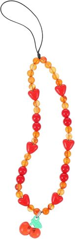 Beaded Phone Wrist Strap, Crystal Cherry Phone Charm Strap Lanyard with Red Love Beaded Cell Phone Wrist String for Women Girls Universal Phone Case Accessory in Saudi Arabia